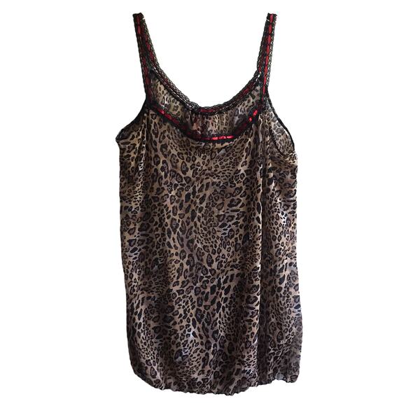 Cacique Leopard Print Mesh Chemise Size 18 20 Sheer Lingerie Lace Trim Sleepwear - Picture 2 of 11